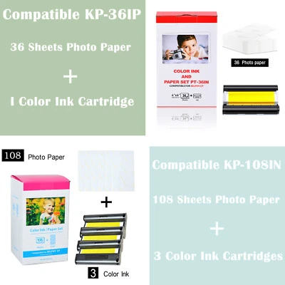 Juego de papel fotográfico tinta color compatible KP-108IN KP-36IP 4"X6" para Canon Selphy 4X6 Foto 1 de 4