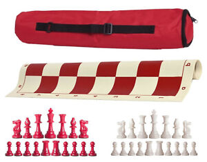 Archer Triple Weighted Chess Set - Vinyl Board w/ Pieces & Bag - Red White