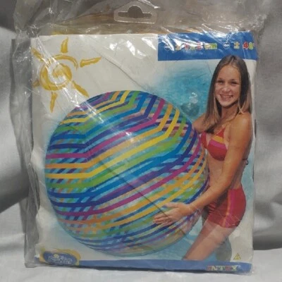 VTG Wet Set Intex 2002 #59070 48 Inch Striped Multicolor Jumbo Beach Ball - Image 1 of 4