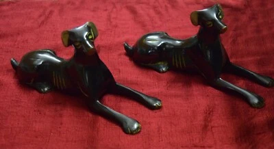 Par de estatua de perro Whippet estilo egipcio antigua de latón hecha a mano decoración de mesa regalo V Foto 1 de 4