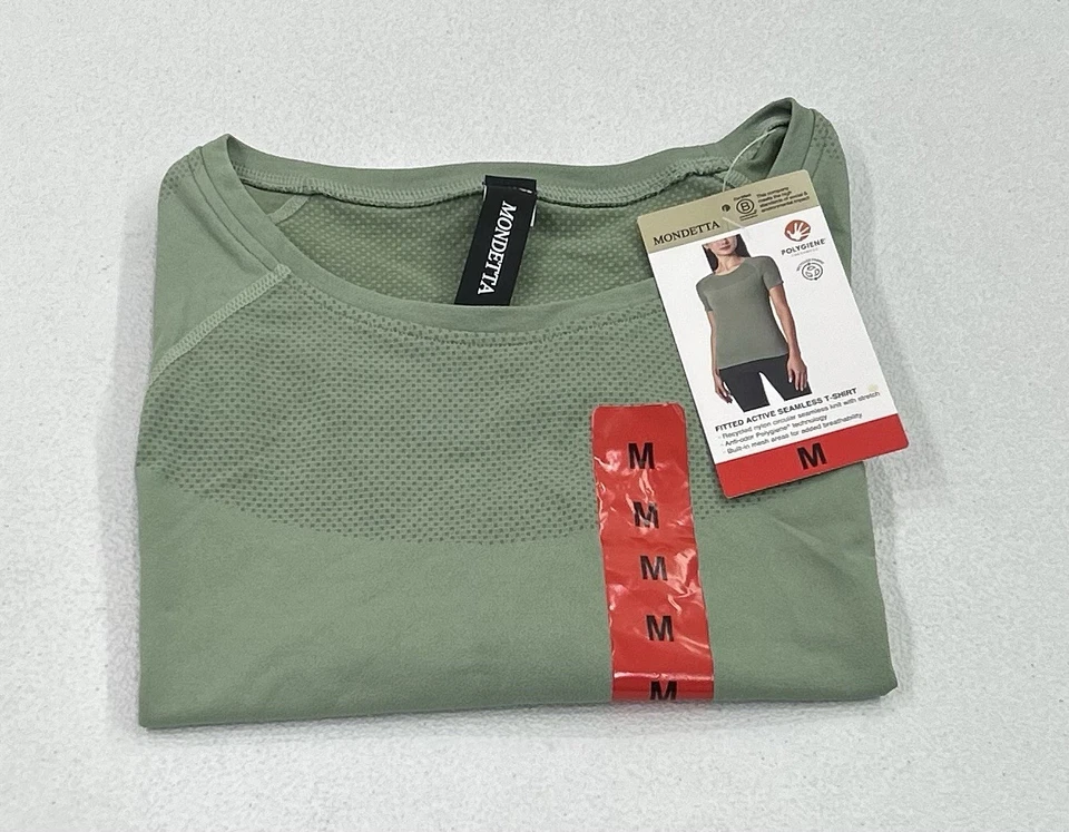 Mondetta Women's Fitted Active Seamless Short Sleeve T-Shirt Green Size M