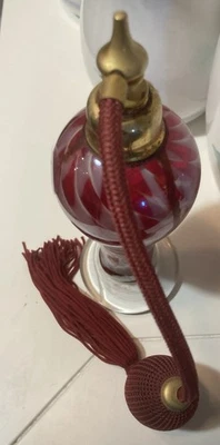 I rice Irice Perfume Atomizer Bottle Red Swirl Red Bulb Brass Lid Nice 7” - Image 1 of 4