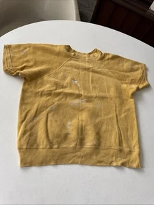VTG 60s/70s Sweatshirt Mens M Raglan Sweater Distressed Faded Gusset Yellow - Picture 1 of 8