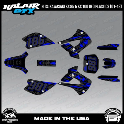 Kit de gráficos para Kawasaki KX85 KX100 UFO Restyle 2001-2013 Twitch Series - Azul - Imagem 1 de 4