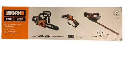 Worx Cortasetos 22", Sierra de Podar 5", Kit Combo Motosierra Inalámbrica 10", WG937 Foto 1 de 3