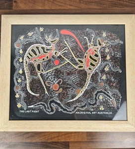 Arte aborigena australiana "L'ultimo combattimento" stampa incorniciata 50 cm L, 43 cm H - Foto 1 di 7