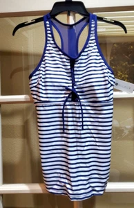 HOLIPICK tankini NWT top M white w/ navy stripes lace-up front padded - Picture 1 of 5