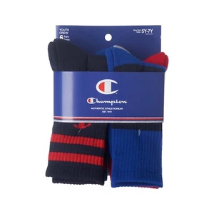 Champion Unisex Socks, 6 Pack Crew Socks, Size 3Y-5Y - Picture 1 of 3
