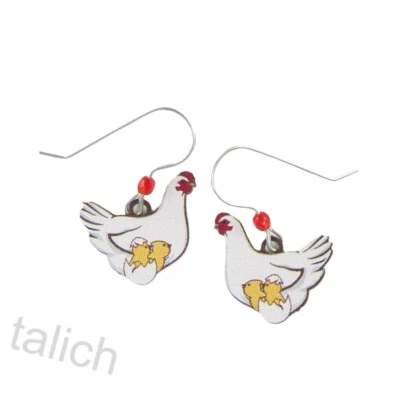 Pendientes Sienna Sky Blanco Gallina y Amarillo Bebé Pollitos Divertidos Lindos Caprichosos Únicos Foto 1 de 4