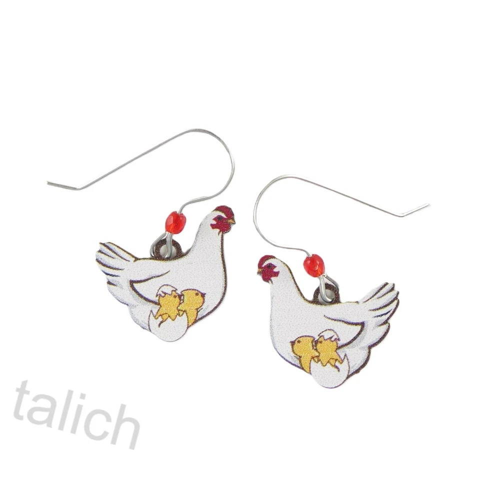 Sienna Sky Earrings White Hen and Yellow Baby Chicks Fun Cute Whimsical Unique - Image 1 of 4