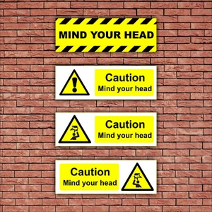MIND YOUR HEAD - Caution Signs -Vinyl Stickers / Plastic Corri Boards, Standard - Picture 1 of 20