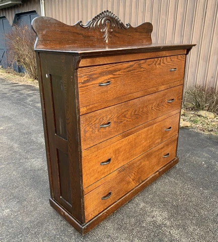 Unique Antique Wood Large 4 Drawer Dresser Chest Primitive Farmhouse Furniture Cover