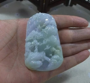 Cert'd Natural Type A Light Lavender Jadeite Jade Pine Tree Old Man Pendant 7882 - Picture 1 of 8