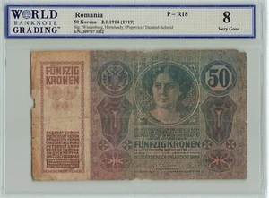 ROMANIA 50 Korona 1914 (1919), P-R18 TRANSILVANIA & BANAT Handstamp, WBG G8. - Picture 1 of 2
