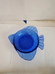 Hazel Atlas Azul Cobalto Ángel Pez Vidrio Plato Tazón Baratija Caramelo Cenicero Arte Dec - Imagen 1 de 5