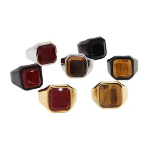 Anello Uomo Acciaio Inox Pietra Naturale Occhio di Tigre Anello Pietra Rossa e Nera - Foto 1 di 45