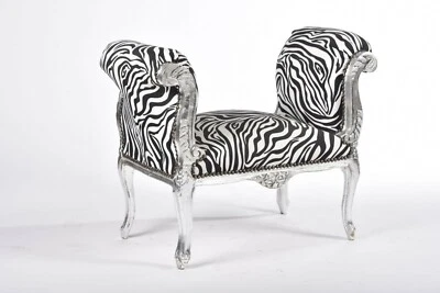 Panca Panchetta In Legno foglia argento zebrato Stile Luigi XvI tessuto - Immagine 1 di 3