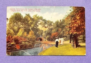 Lincoln Park Pond & Viaduct Chicago 1912 postal con vista al viaducto parasol paseo - Imagen 1 de 2
