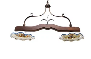 BILANCIERE LAMPADARIO A 2 LUCI IN FERRO BATTUTO LEGNO CERAMICA ART.ALF213  - Picture 1 of 3
