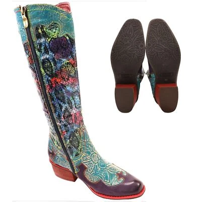 L'Artiste Spring Step Rodeo Women 5 Turquoise Leather Snake Zipper Western Boots - Image 1 of 4