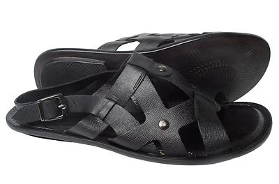 Giovanni Conti 602 Italian mens black leather sandals with back strap - Image 1 of 3