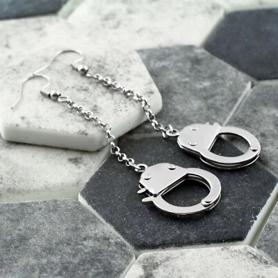 Висячие (фактически рабочие) серьги-крючки с наручниками из нержавеющей стали - Изображение 1 из 3