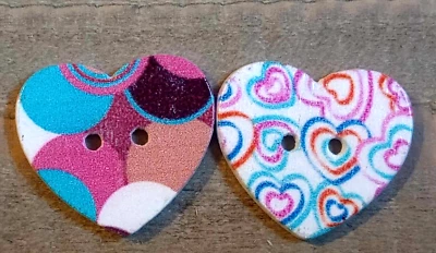 2 Colorful Heart Sewing Buttons Crafting Wood 2 Hole 1"  - Image 1 of 2