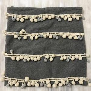 Pottery Barn Pillow Cover Gray Silver Pom Pom Christmas 18x18 - Picture 1 of 7