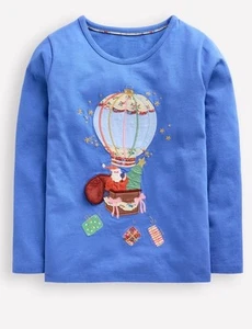 NWT Mini Boden Girls Blue Santa Hot Air Balloon Top Size 5-6 - Picture 1 of 2