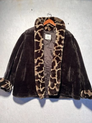 VTG Women Tissavel Faux Fur Coat Sz L Dark Brown French Mob Wife Cheetah Animal - Image 1 of 4