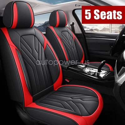 Juego completo de 5 asientos de cuero sintético cubierta de asiento delantero y trasero negro y rojo para auto Toyota RAV4 Foto 1 de 4