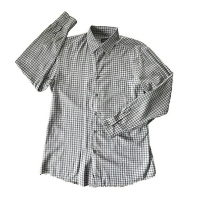 Ermenegildo Zegna Button Down Shirt Mens Large Gray LS Gingham Plaid Modern MINT - Image 1 of 4