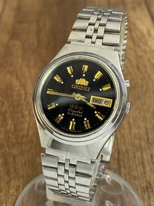 Orient 3 stars Black Wave Dial vintage Automatic 21 jewels Japan mens watch - Picture 1 of 23