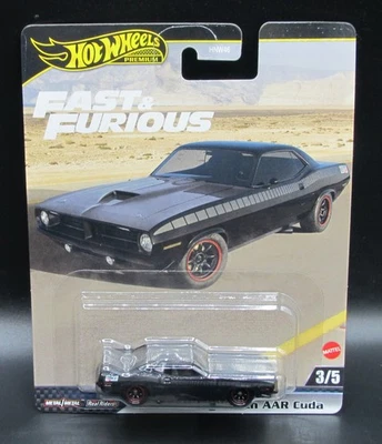 Hot Wheels PREMIUM FAST & FURIOUS, 1970 Plymouth AAR Cuda, Black, Real Riders - Image 1 of 2