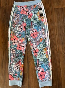 Girls Adidas Light Blue Floral Printed Tricot Jogger Pants - Size XL 16 NWT - Picture 1 of 8
