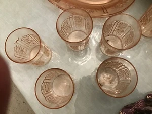 5 FEDERAL GLASS SHARON CABBAGE ROSE PINK juice glasses. - Picture 1 of 2