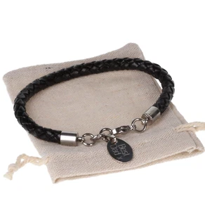 Pulsera Grabada Personalizada Para Hombre Cuero Negro Acero Inoxidable Identificación Papá Regalo - Imagen 1 de 6