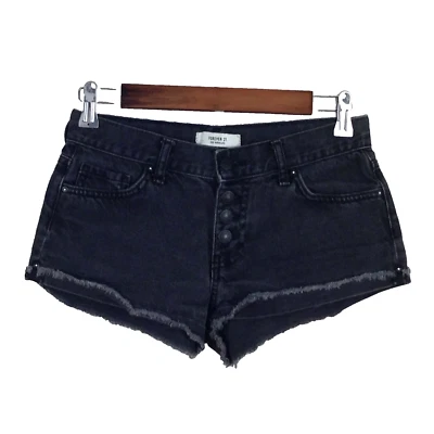 Forever21 BUTTON FLY hot pants short womens 25 faded black 100% cotton cuffed - Image 1 of 4