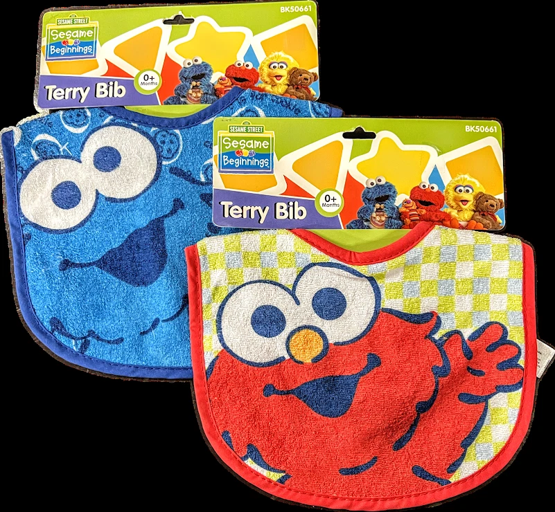 2 Sesame Beginnings Infant Terry Bibs 1 Cookie Monster, 1 Elmo NEW - Image 1 of 1