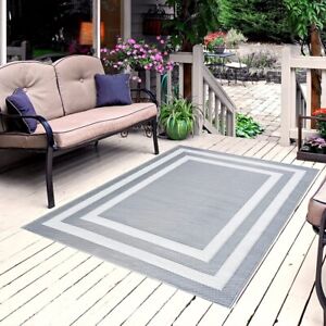 5' X 7' Indoor Outdoor Rug Mat Gray White Reversible Porch Patio Deck Camping