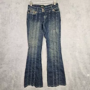 Jeans donna bootcut vintage anni 90 taglia 1 blu vita bassa boho ricamato zip cotone poli - Foto 1 di 20