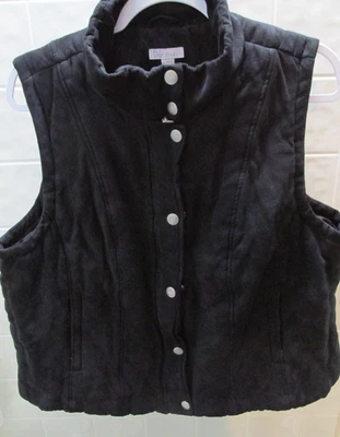 RELATIVITY FAUX SUEDE TRUE BLACK VEST ZIP SNAP FRONT 2X ZIPPERED POCKETS LINED! - Imagem 1 de 4
