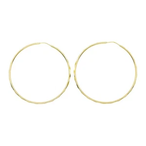 Gold Hoops Earrings Endless Lock Real 14k Hoop 2' inch diamond cut texture - Picture 1 of 6