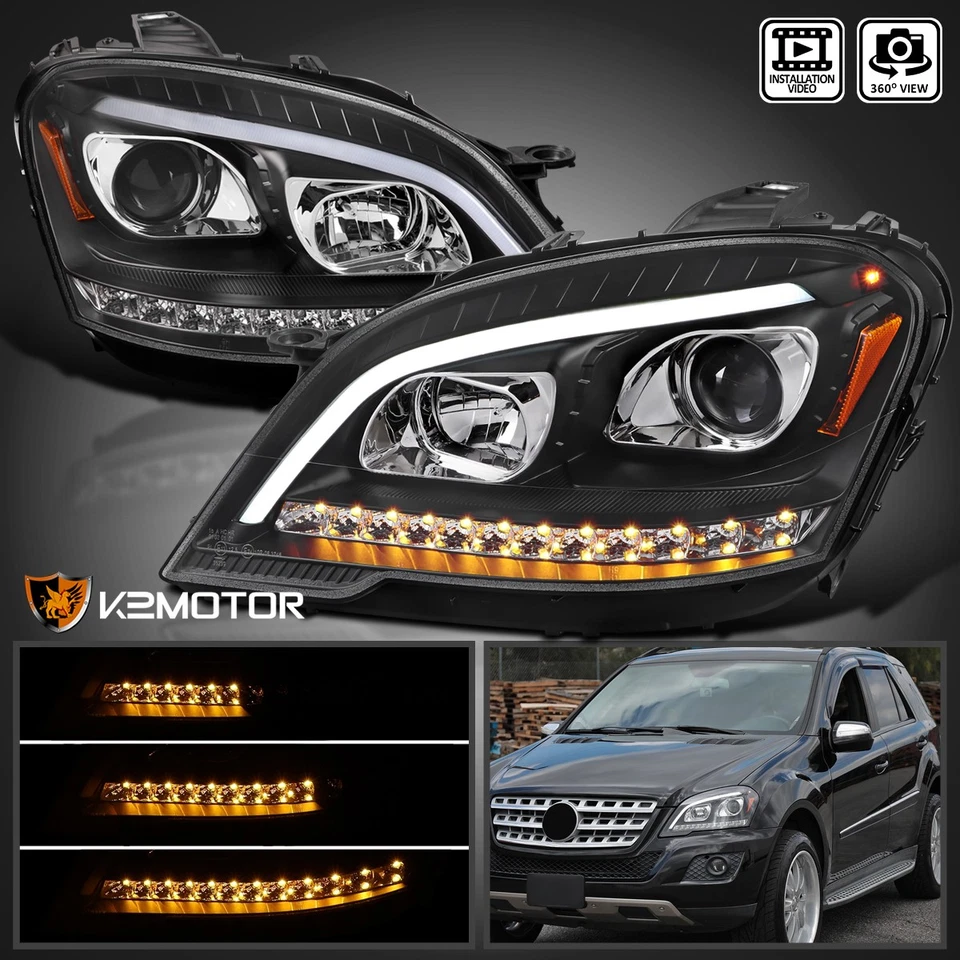 Black Fit 2009-2011 Mercedes Benz W164 ML320 LED Sequential Projector Headlights Foto 1 de 4