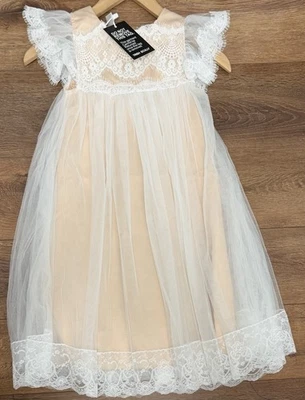 Новый Trish Scully девочек платье размер 6 длинный белый бежевый слоистый кружева свадьбы вечеринки - Изображение 1 из 3