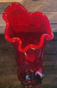 Fenton Lily of the Valley Ruby Swung Vase Rare Has Its Original Tags  - Picture 1 of 9