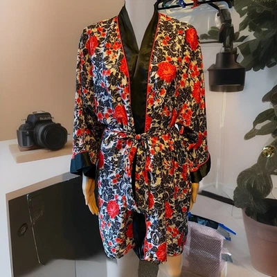 Y2K Samye Newman Dama M Floral Semi Transparente Chifón Kimono Bata Cottagecore Romana Foto 1 de 4