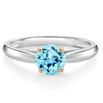 Anillo de compromiso solitario de oro blanco y amarillo de 10 quilates con apatita azul redondo de 0,82 quilates Foto 1 de 4
