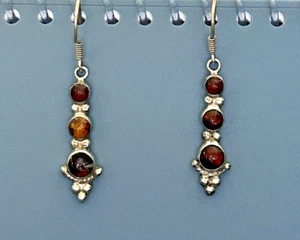 Vintage Antik Look Sterling Silber 0,925 3 Steine Bernstein Ohrhänger - Bild 1 von 2