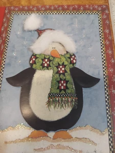Penguin Holiday Card with Fur Hat Christmas Greeting Card 7" x 5" - Picture 1 of 5